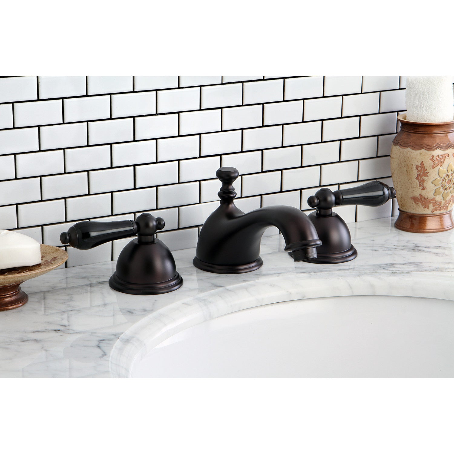 Kingston Heirloom KS3965PKL - Duchess Two-Handle 3-Hole Deck Mount Widespread Bathroom Faucet with Brass Pop-Up, Oil Rubbed Bronze — thumbnail 2